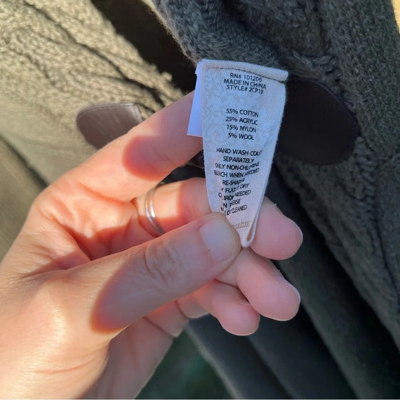 SOFT SURROUNDINGS ~ Green Asymmetric Cable Knit Wool Blend Cardigan with Clasp - Picture 11 of 12